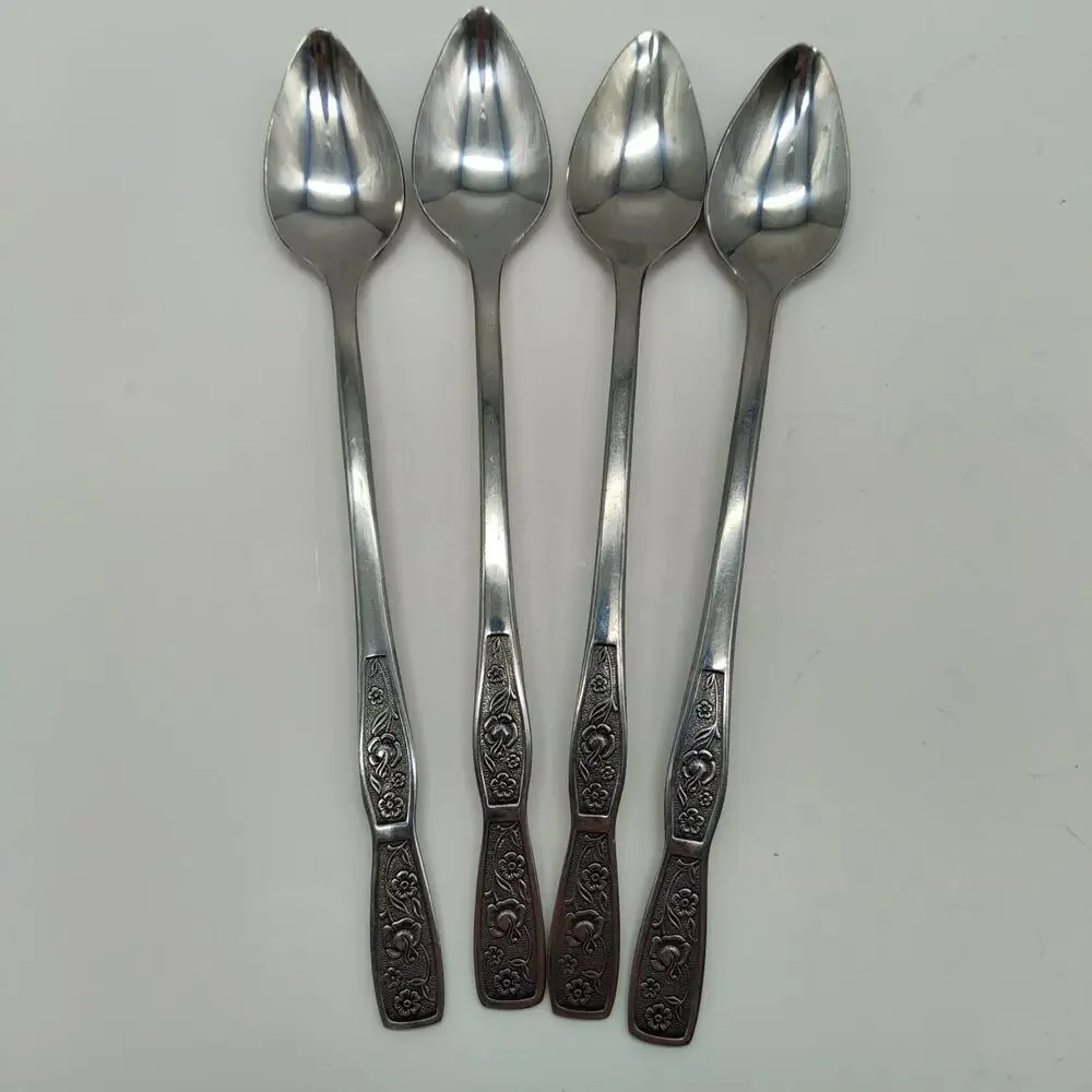 4X LH Tsp Tropic Garden Imperial Stainless Flatware Long Handle Tea Malt Spoons